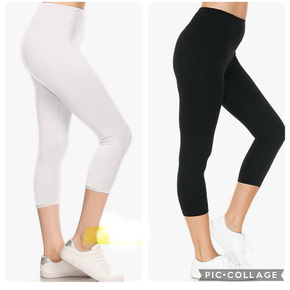 2 pair Capri leggings 1 Black, 1 White; one size
